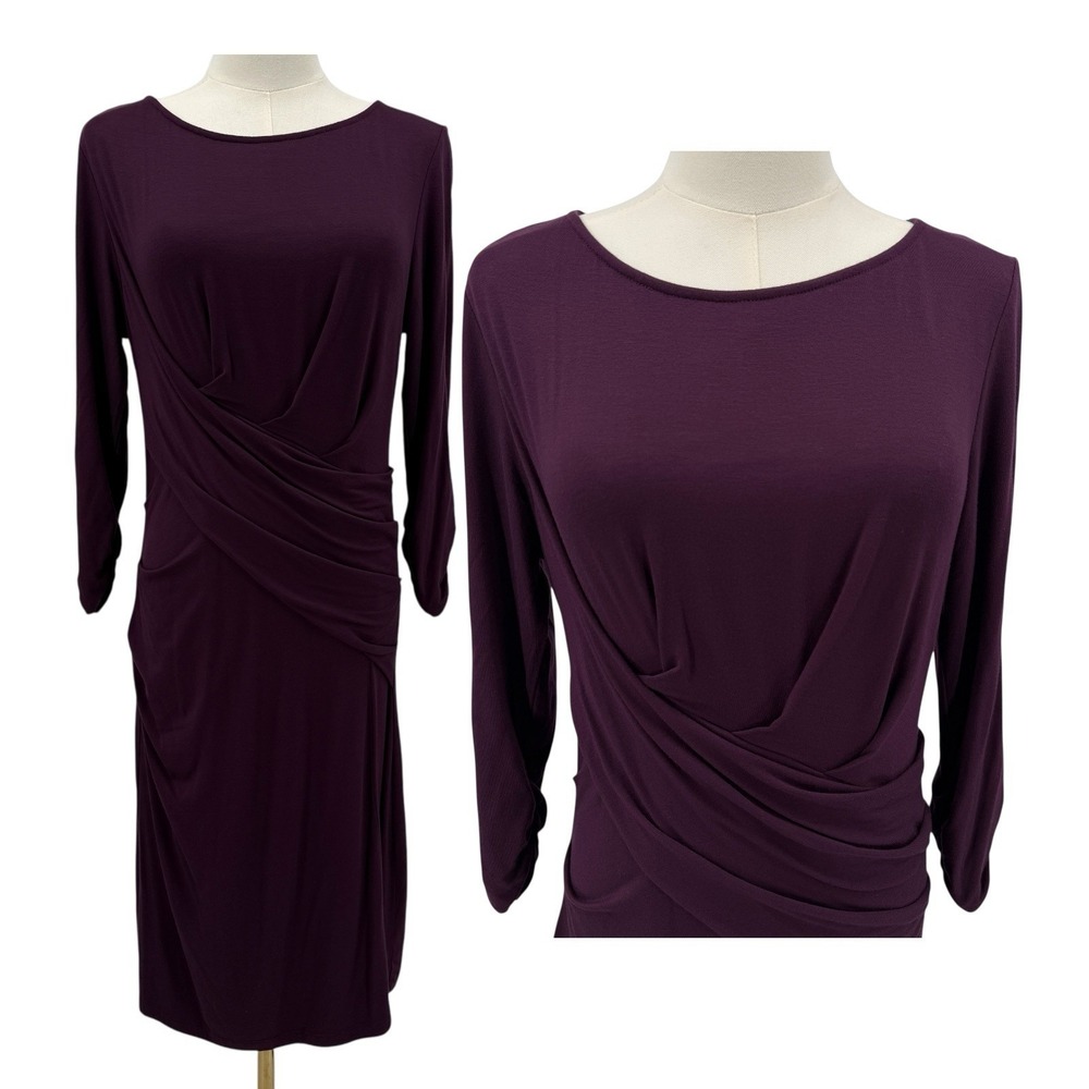 KUT From The Kloth Dollie Knit Dress Plum Purple Ruched Waist Size 8 NWT Stretch
